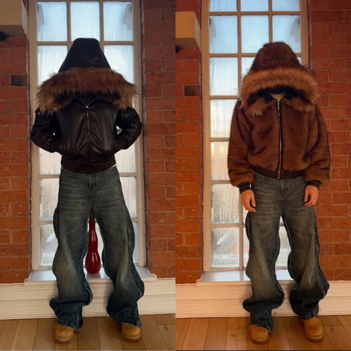 Reversible firefly fur bomber jacket